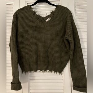 Dark green distressed cropped sweater